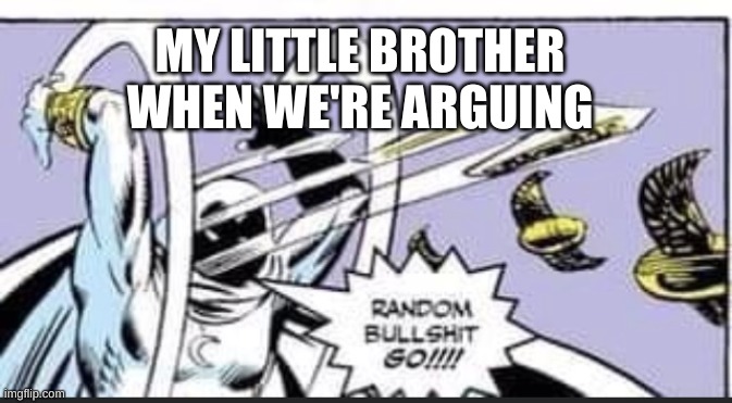 I never win these | MY LITTLE BROTHER WHEN WE'RE ARGUING | image tagged in random bullshit go | made w/ Imgflip meme maker