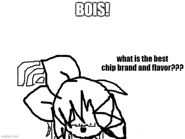 BOIS I HAVE A QUESTION!!! ANSWER IN THE COMMENTS OR I WILL TURN YOU INTO A BRICK | BOIS! what is the best chip brand and flavor??? | image tagged in chips | made w/ Imgflip meme maker