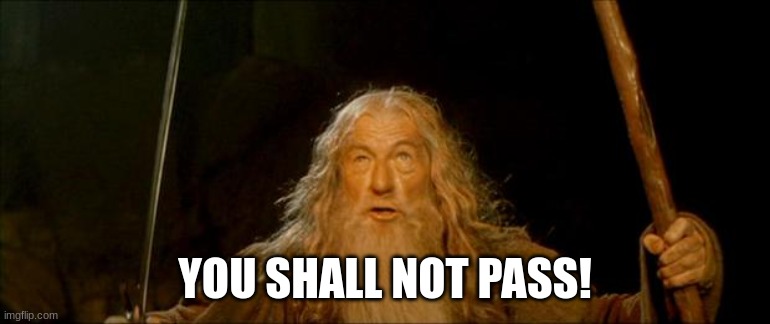 gandalf you shall not pass | YOU SHALL NOT PASS! | image tagged in gandalf you shall not pass | made w/ Imgflip meme maker