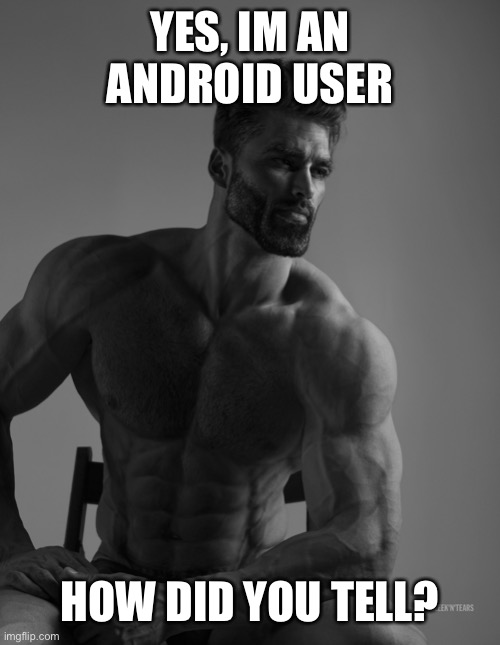 Giga Chad | YES, IM AN ANDROID USER HOW DID YOU TELL? | image tagged in giga chad | made w/ Imgflip meme maker