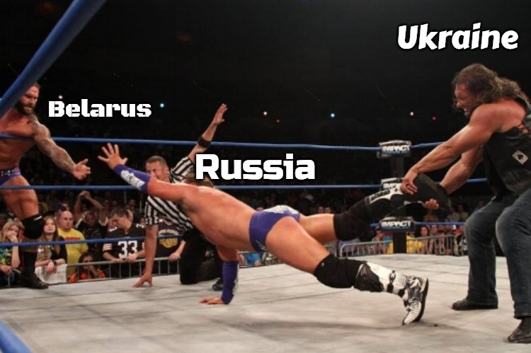 Tag team denial | Ukraine; Belarus; Russia | image tagged in tag team denial,slavic,russo-ukrainian war,ukraine,russia,belarus | made w/ Imgflip meme maker