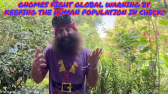 Respect gnome rights | GNOMES FIGHT GLOBAL WARNING BY KEEPING THE HUMAN POPULATION IN CHECK! | image tagged in gnome,rights,stop being gnomephobic | made w/ Imgflip meme maker