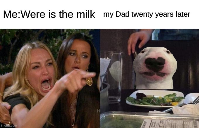 Woman Yelling At Cat | Me:Were is the milk; my Dad twenty years later | image tagged in memes,woman yelling at cat | made w/ Imgflip meme maker