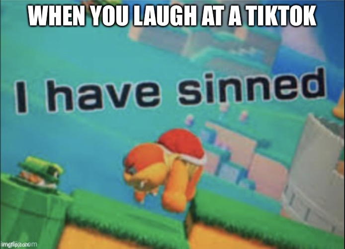 I have sinned | WHEN YOU LAUGH AT A TIKTOK | image tagged in i have sinned | made w/ Imgflip meme maker