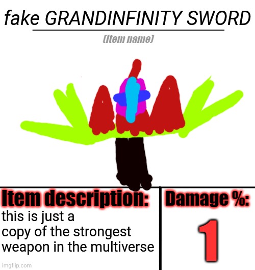 copy | fake GRANDINFINITY SWORD; this is just a copy of the strongest weapon in the multiverse; 1 | image tagged in item-shop template,wepon | made w/ Imgflip meme maker