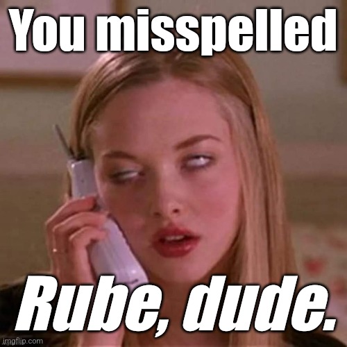 When Karen thinks you're stupid... | You misspelled Rube, dude. | image tagged in when karen thinks you're stupid | made w/ Imgflip meme maker