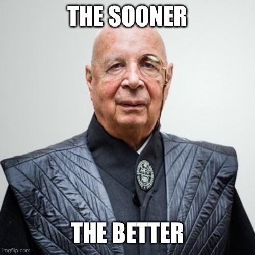 Klaus Schwab | THE SOONER THE BETTER | image tagged in klaus schwab | made w/ Imgflip meme maker