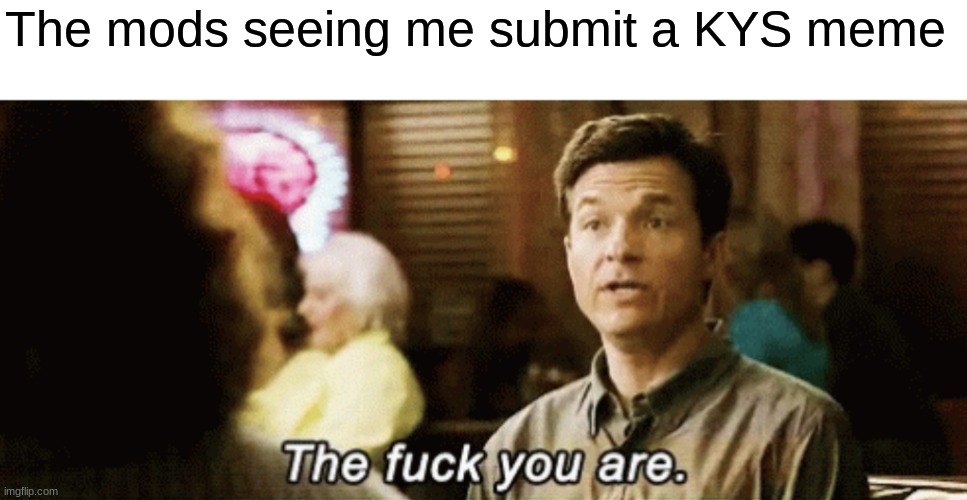 the f you are | The mods seeing me submit a KYS meme | image tagged in the f you are | made w/ Imgflip meme maker