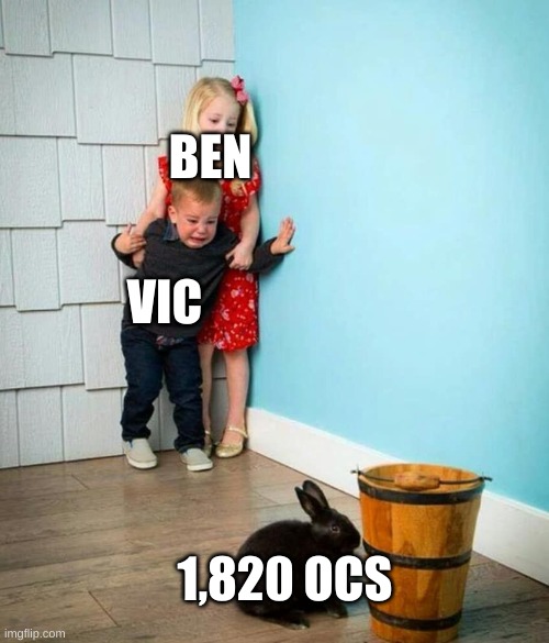 Children scared of rabbit | BEN VIC 1,820 OCS | image tagged in children scared of rabbit | made w/ Imgflip meme maker