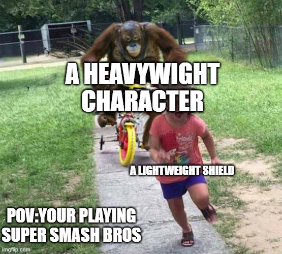 i barely play the game | A HEAVYWIGHT CHARACTER; A LIGHTWEIGHT SHIELD; POV:YOUR PLAYING SUPER SMASH BROS | image tagged in run | made w/ Imgflip meme maker