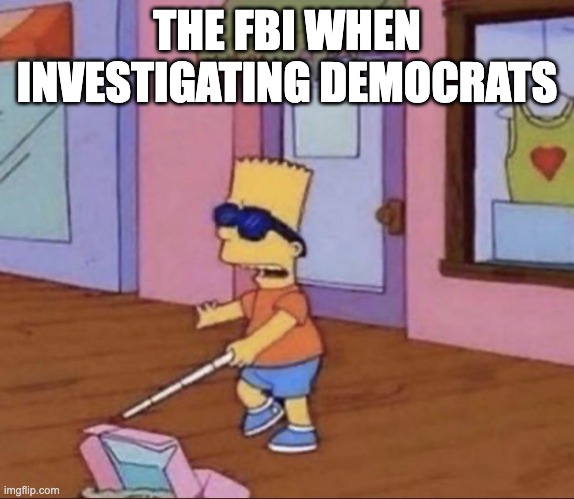 Hillary Clinton, Epstein, Bidens, etc. | THE FBI WHEN INVESTIGATING DEMOCRATS | image tagged in blind bart simpson | made w/ Imgflip meme maker