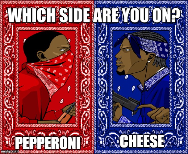 WHICH SIDE ARE YOU ON? | PEPPERONI; CHEESE | image tagged in which side are you on | made w/ Imgflip meme maker