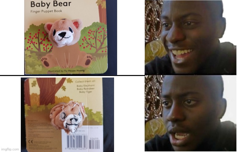 Inside-out bear puppet | image tagged in disappointed black guy,inside out,bear,puppet | made w/ Imgflip meme maker