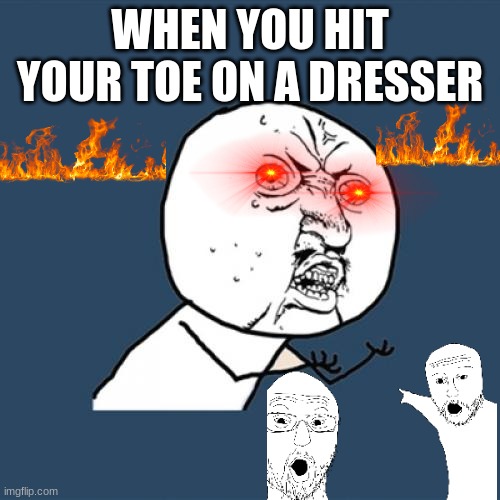 The Cruel Reality | WHEN YOU HIT YOUR TOE ON A DRESSER | image tagged in memes,y u no | made w/ Imgflip meme maker