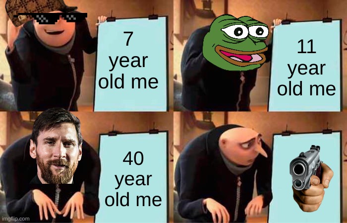 Gru's Plan | 7 year old me; 11 year old me; 40 year old me | image tagged in memes,gru's plan | made w/ Imgflip meme maker