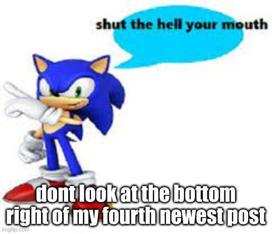 Shut the hell your mouth | dont look at the bottom right of my fourth newest post | image tagged in shut the hell your mouth | made w/ Imgflip meme maker
