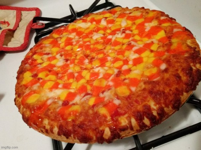 candy corn pizza :) | image tagged in cursed food | made w/ Imgflip meme maker