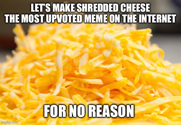 Cheese | LET’S MAKE SHREDDED CHEESE THE MOST UPVOTED MEME ON THE INTERNET; FOR NO REASON | image tagged in food | made w/ Imgflip meme maker