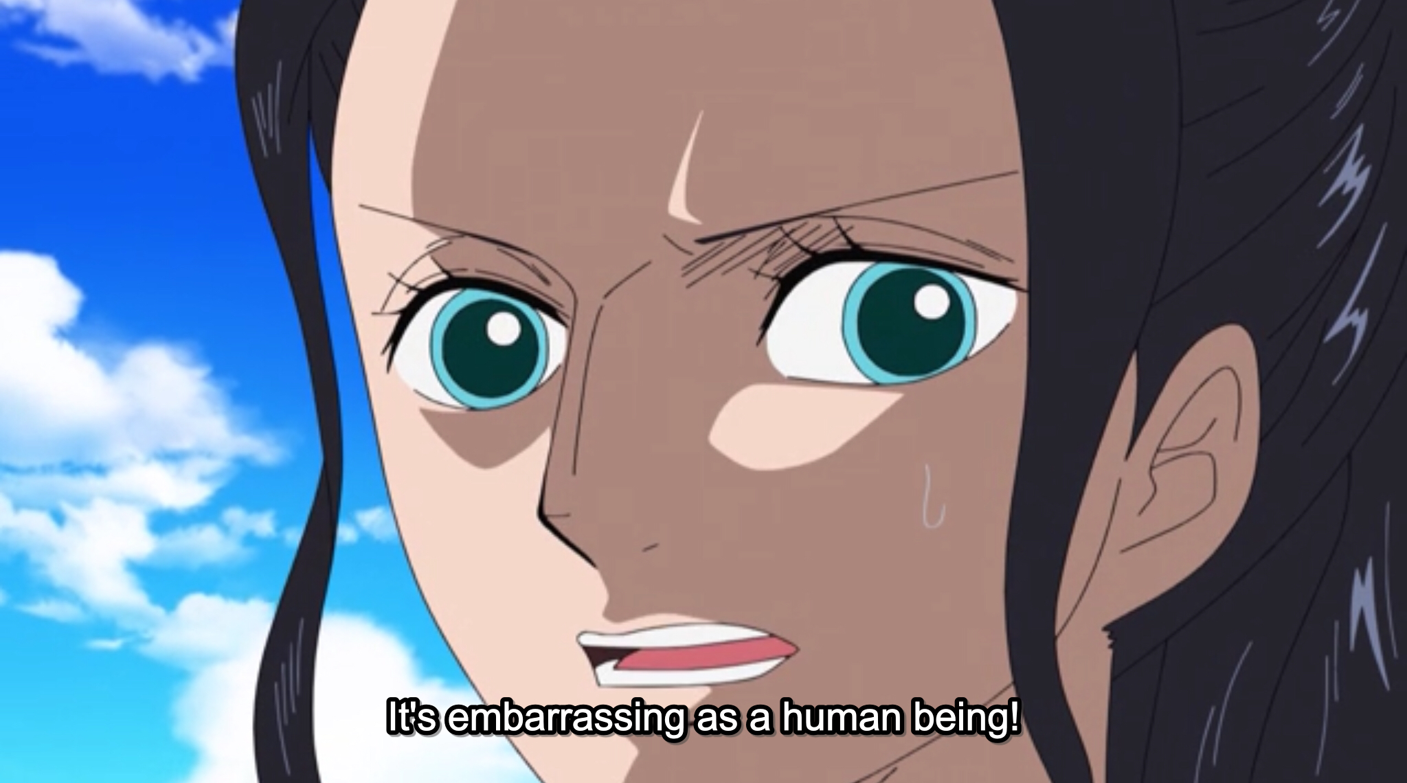 Nico Robin “It’s embarrassing as a human being!” Blank Meme Template