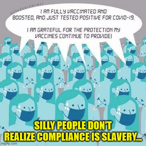 Silly people don't realize compliance is slavery... | SILLY PEOPLE DON'T REALIZE COMPLIANCE IS SLAVERY... | image tagged in covid vaccine,zombies | made w/ Imgflip meme maker