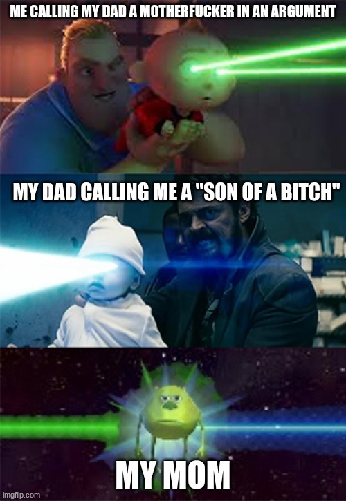 oooooh | image tagged in mike wazowski,laser eyes,baby,funny | made w/ Imgflip meme maker