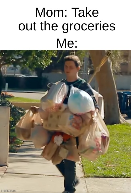 relatable??? | Mom: Take out the groceries; Me: | image tagged in relatable,funny,oh wow are you actually reading these tags | made w/ Imgflip meme maker