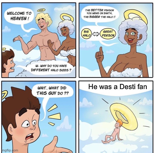 Halo Sizes on Cloud 9 | He was a Desti fan | image tagged in halo sizes on cloud 9 | made w/ Imgflip meme maker