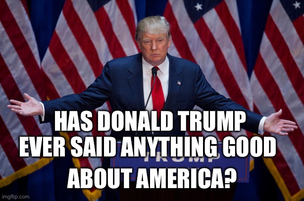 Donald Trump | HAS DONALD TRUMP EVER SAID ANYTHING GOOD; ABOUT AMERICA? | image tagged in donald trump | made w/ Imgflip meme maker