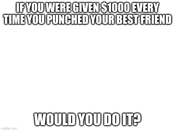 IF YOU WERE GIVEN $1000 EVERY TIME YOU PUNCHED YOUR BEST FRIEND; WOULD YOU DO IT? | made w/ Imgflip meme maker