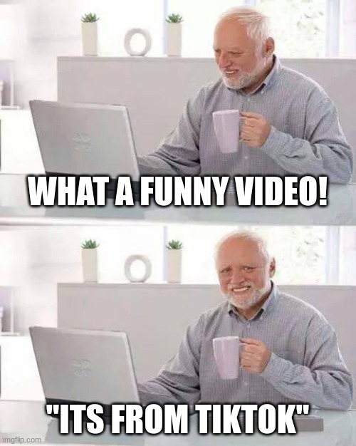 haha | WHAT A FUNNY VIDEO! "ITS FROM TIKTOK" | image tagged in memes,hide the pain harold | made w/ Imgflip meme maker
