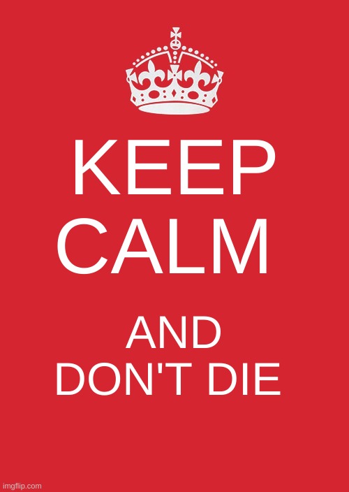 yes | KEEP CALM; AND DON'T DIE | image tagged in memes,keep calm and carry on red | made w/ Imgflip meme maker