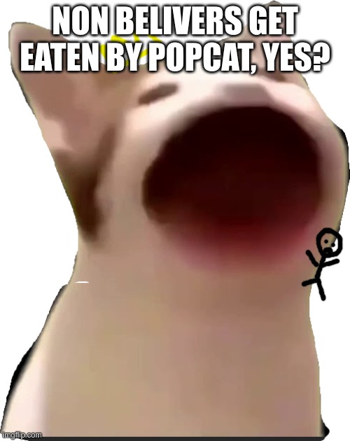pop cat | NON BELIVERS GET EATEN BY POPCAT, YES? | image tagged in pop cat | made w/ Imgflip meme maker