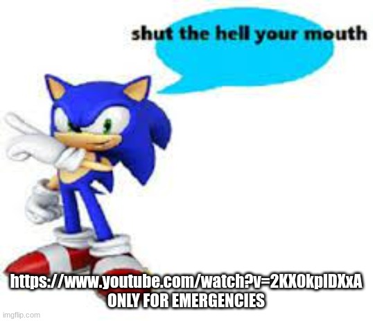 Shut the hell your mouth | https://www.youtube.com/watch?v=2KX0kplDXxA ONLY FOR EMERGENCIES | image tagged in shut the hell your mouth | made w/ Imgflip meme maker