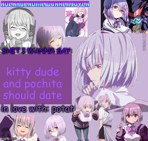 ah yes, im a shipper | kitty dude and pochita should date | image tagged in homeworks temp mf | made w/ Imgflip meme maker