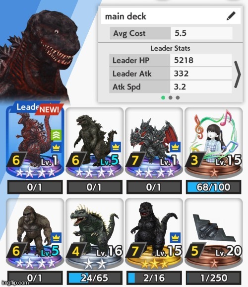 my team in Godzilla Battle Line | made w/ Imgflip meme maker