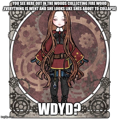 rules in tags | YOU SEE HERE OUT IN THE WOODS COLLECTING FIRE WOOD ,EVERYTHING IS WENT AND SHE LOOKS LIKE SHES ABOUT TO COLLAPSE; WDYD? | image tagged in no joke,erp in memechat,dont kill her,dont leave her | made w/ Imgflip meme maker