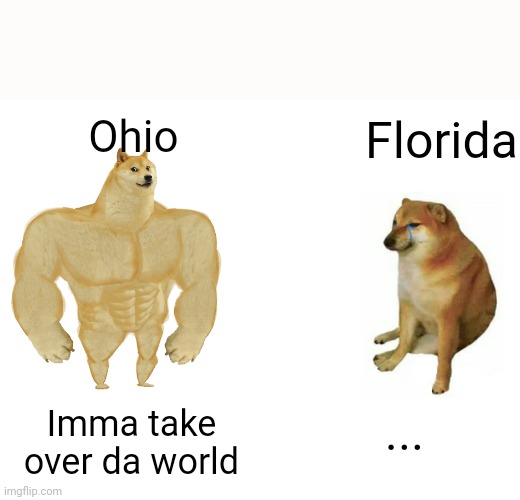Ohio vs Florida | Ohio; Florida; ... Imma take over da world | image tagged in memes,buff doge vs cheems | made w/ Imgflip meme maker