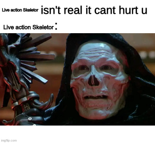 Live action Skeletor | Live action Skeletor; Live action Skeletor | image tagged in live action skeletor,x isn't real | made w/ Imgflip meme maker