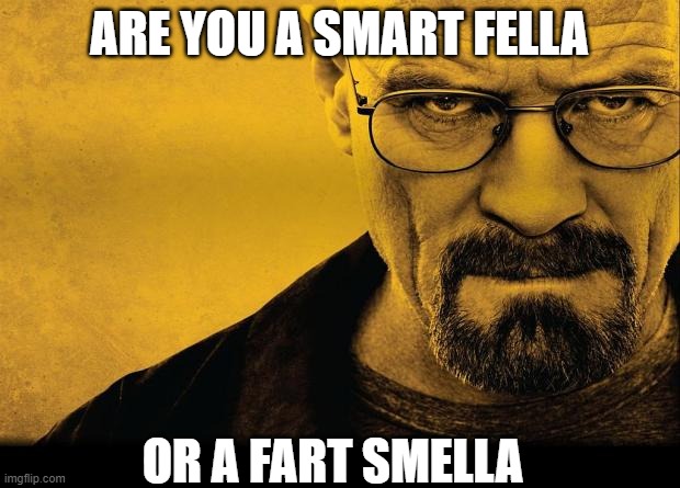 Breaking bad | ARE YOU A SMART FELLA; OR A FART SMELLA | image tagged in breaking bad | made w/ Imgflip meme maker