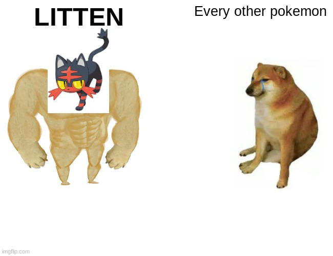 Buff Doge vs. Cheems Meme | LITTEN Every other pokemon | image tagged in memes,buff doge vs cheems | made w/ Imgflip meme maker