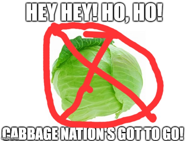 HEY HEY! HO, HO! CABBAGE NATION'S GOT TO GO! | image tagged in blank white template | made w/ Imgflip meme maker