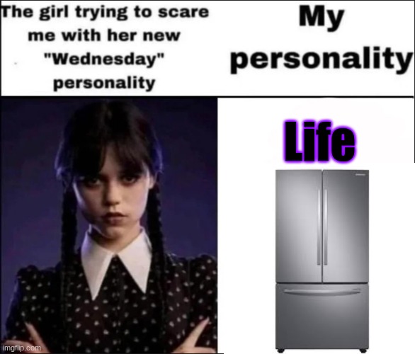 refrigerator supremacy | Life | image tagged in the girl trying to scare me with her new wednesday personality | made w/ Imgflip meme maker