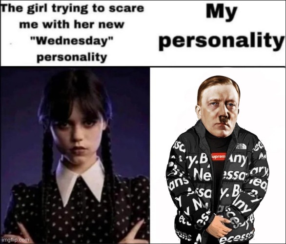 just felt like making this image | image tagged in the girl trying to scare me with her new wednesday personality | made w/ Imgflip meme maker