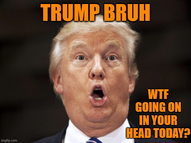 Crazy Trump | TRUMP BRUH WTF GOING ON IN YOUR HEAD TODAY? | image tagged in crazy trump | made w/ Imgflip meme maker