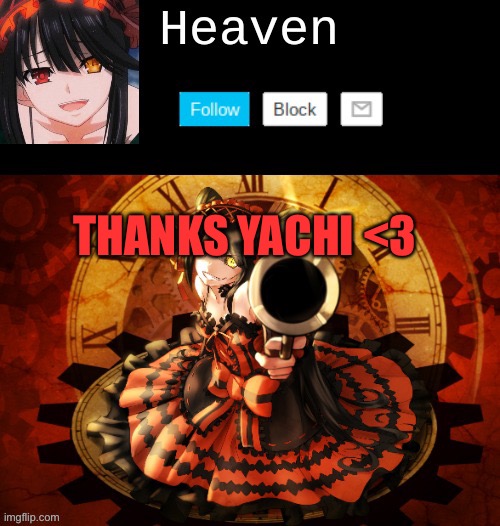 Ah yes, Kurumi is my type uwu | THANKS YACHI <3 | image tagged in kurumi temp | made w/ Imgflip meme maker