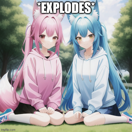 anime sylc and glav at the park | *EXPLODES* | image tagged in anime sylc and glav at the park | made w/ Imgflip meme maker