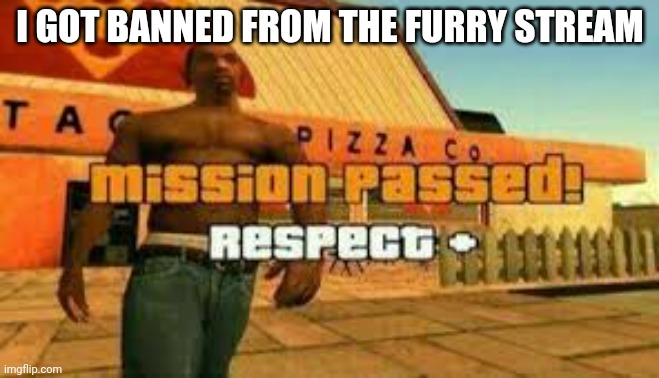 Mission passed | I GOT BANNED FROM THE FURRY STREAM | image tagged in mission passed | made w/ Imgflip meme maker