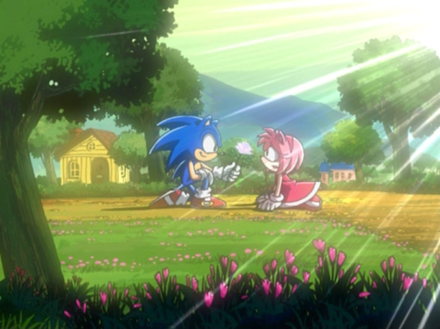Sonic Gives Amy a Flower Blank Meme Template