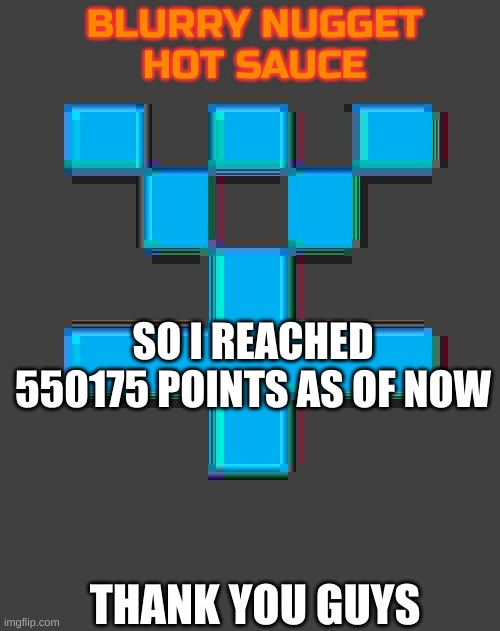 blurry-nugget-hot-sauce announcement template | SO I REACHED 550175 POINTS AS OF NOW; THANK YOU GUYS | image tagged in blurry-nugget-hot-sauce announcement template | made w/ Imgflip meme maker