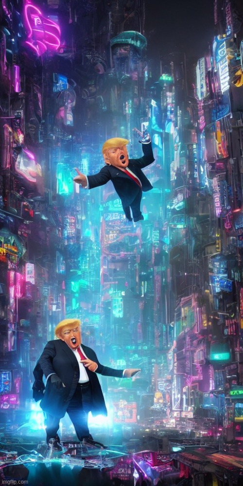 ML TRUMPson | image tagged in cyberpunk,trump,aiart,machine learning | made w/ Imgflip meme maker